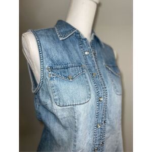 Vintage Denim Button Down Vest Tank Top Jacket Shirt M 100% Cotton